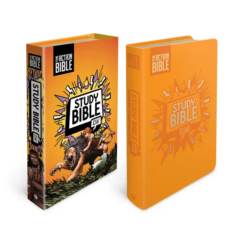 The Action Bible Study Bible Esv, Leathersoft, Orange, Full Color
