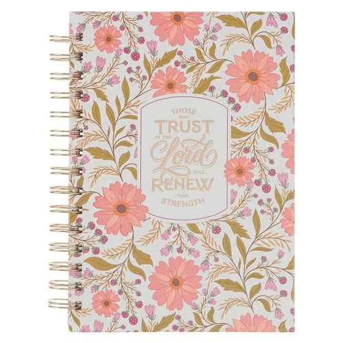Christian Art Gifts Inspirational Journal, Those Who Trust in the Lord Wide Ruled Notebook, Isaiah 40:31 Bible Verse, Coral Floral, 192 Lined Pages W/