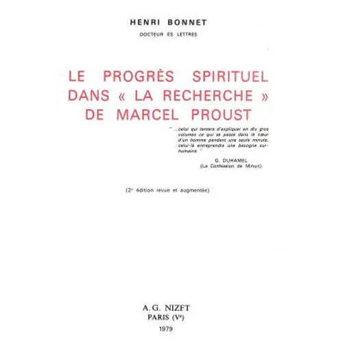 Le Progres Spirituel Dans 'la Recherche' de Marcel Proust