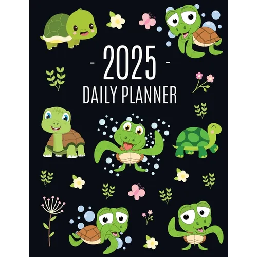 Turtle Planner 2025: Cute Tortoise Organizer: January-December (12 Months) Beautiful Agenda With Green Reptile Animal, Butterflies & Flower