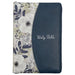 KJV Bible Thinline Large Print (Faux Leather, Blue Floral Printed W/Zipper)