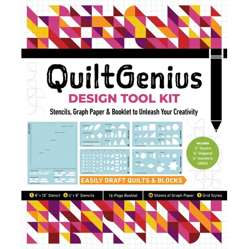 Quiltgenius Design Tool Kit: Stencils, Graph Paper & Booklet to Unleash Your Creativity; Easily Draft Quilts & Blocks; (1) 8 X 10 Stencil, (4) 4 X 8 S