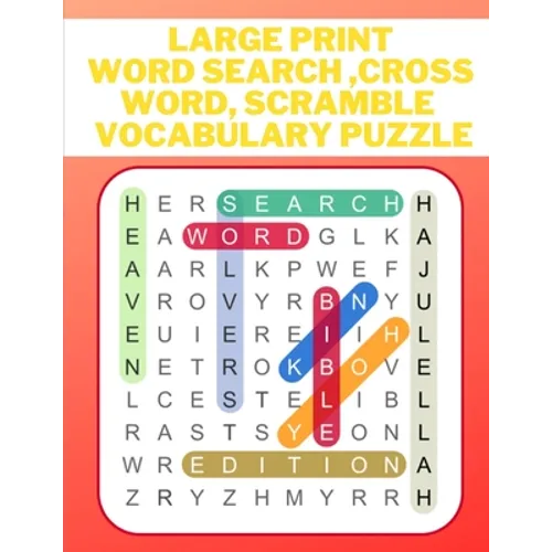 Large print word search, cross word, scramble vocabulary puzzle