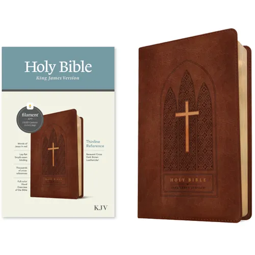 KJV Thinline Reference Bible, Filament Enabled (Leatherlike, Reverent Cross Dark Brown, Red Letter)