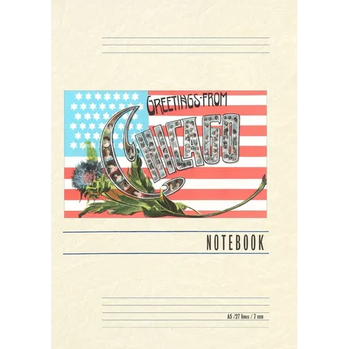 Vintage Lined Notebook Greetings from Chicago with Flag and Little Portraits