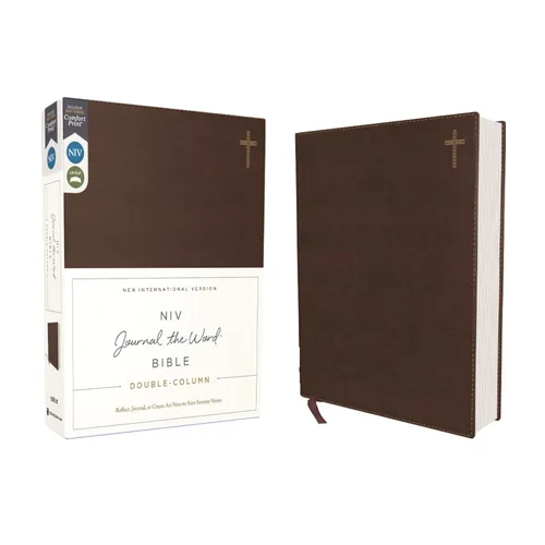 Niv, Journal the Word Bible, Double-Column, Leathersoft, Brown, Red Letter Edition, Comfort Print: Reflect, Take Notes, or Create Art Next to Your Fav