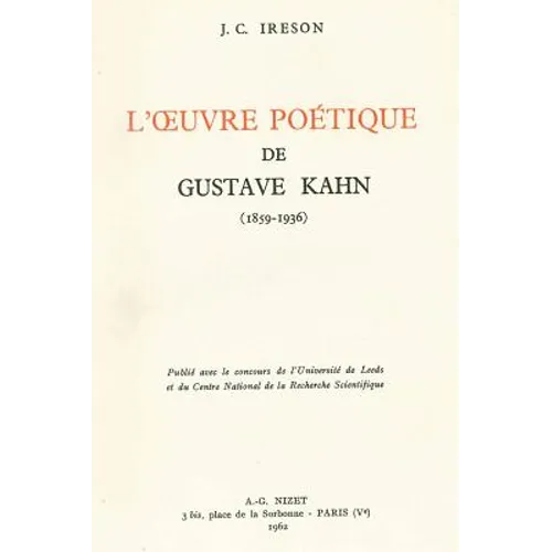 L' Oeuvre Poetique de Gustave Kahn (1859-1936)