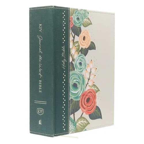 KJV, Journal the Word Bible, Large Print, Green Floral Cloth, Red Letter Edition: Reflect, Journal, or Create Art Next to Your Favorite Verses