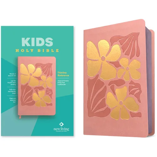 NLT Kids Bible, Thinline Reference Edition (Leatherlike, Tropical Flowers Dusty Pink, Red Letter)