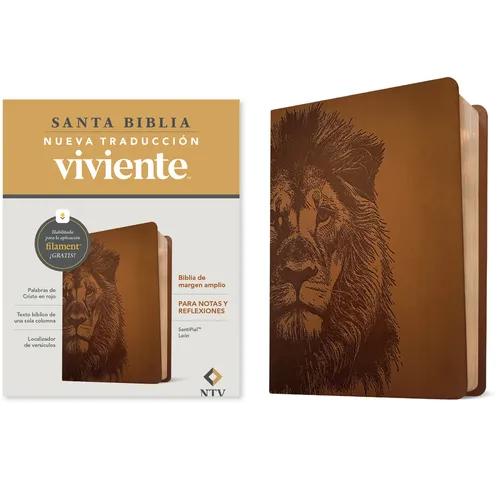 Biblia de Margen Amplio Ntv Con Filament (Sentipiel, León, Letra Roja)