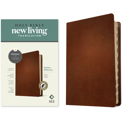 NLT Thinline Reference Bible, Filament Enabled (Genuine Leather, Brown, Indexed, Red Letter)