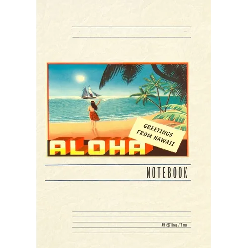 Vintage Lined Notebook Aloha, Greetings from Hawaii, Hula Girl on Beach