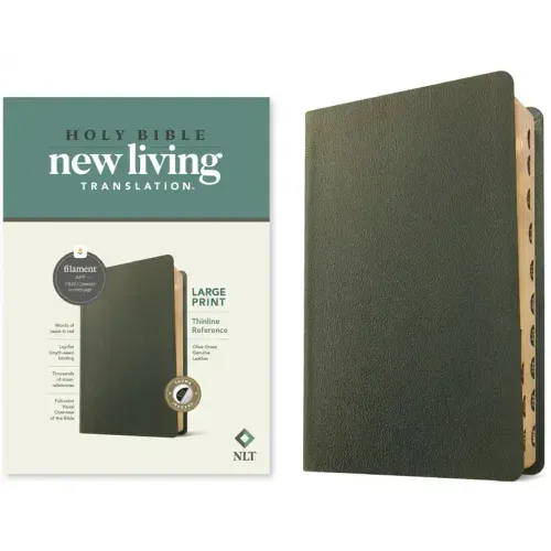 NLT Large Print Thinline Reference Bible, Filament Enabled (Genuine Leather, Olive Green, Indexed, Red Letter)
