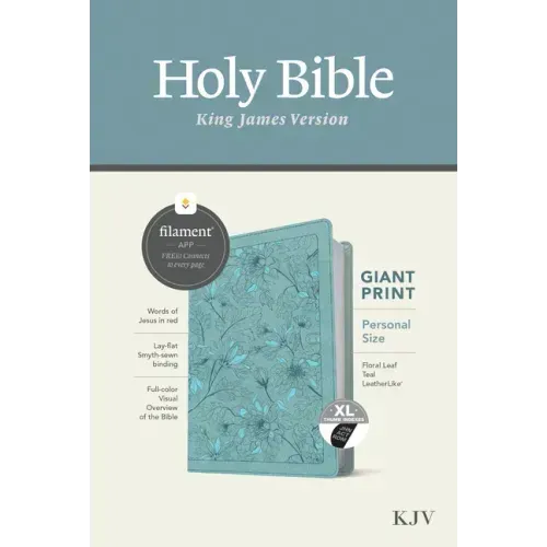 KJV Personal Size Giant Print Bible, Filament Enabled (Leatherlike, Floral Leaf Teal, Indexed, Red Letter)