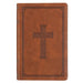 KJV Holy Bible, Standard Size Faux Leather Red Letter Edition Thumb Index, Ribbon Marker, King James Version, Honey Brown Cross Emblem