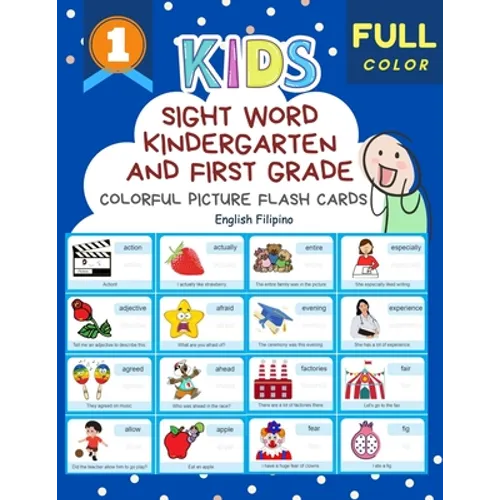 Sight Word Kindergarten and First Grade Colorful Picture Flash Cards English Filipino: Learning to read basic vocabulary card games. Improve reading c