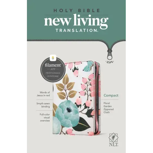 NLT Compact Zipper Bible, Filament Enabled (Cloth, Floral Garden, Red Letter)