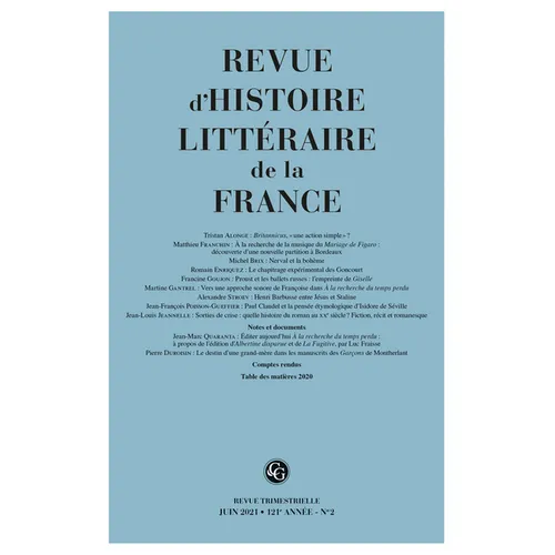 Revue d'Histoire Litteraire de la France