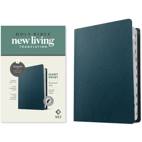 NLT Personal Size Giant Print Bible, Filament Enabled (Genuine Leather, Navy Blue, Indexed, Red Letter)