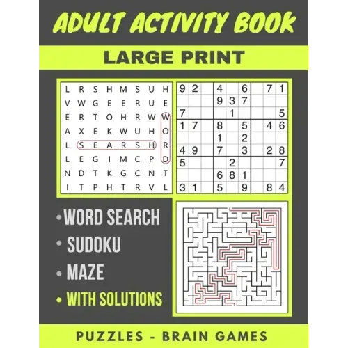 Adult Activity Book: Sudoku Easy To Hard, Word Search And Maze With Solutions, Brain Games, Puzzles Activity Book, Gift