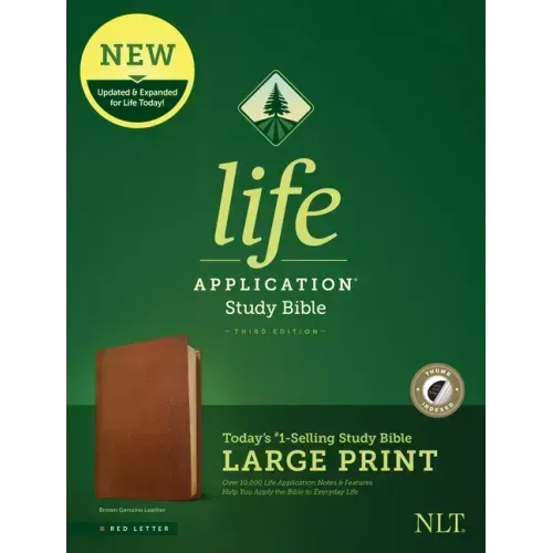 NLT Life Application Study Bible, Third Edition, Large Print (Red Letter, Genuine Leather, Brown, Indexed)