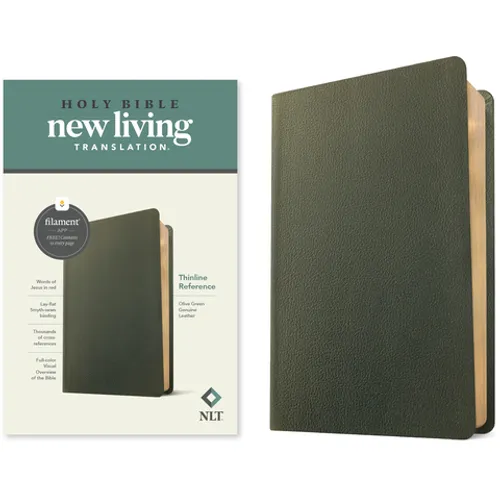 NLT Thinline Reference Bible, Filament Enabled (Genuine Leather, Olive Green, Red Letter)