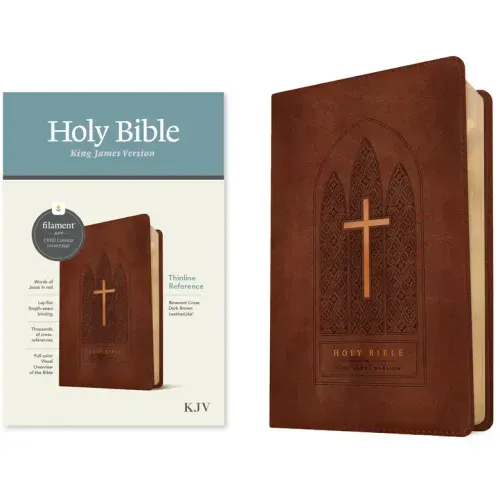 KJV Thinline Reference Bible, Filament Enabled (Leatherlike, Reverent Cross Dark Brown, Red Letter)