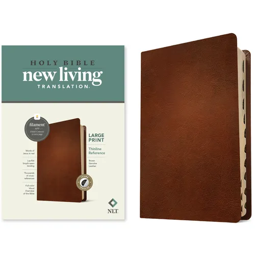 NLT Large Print Thinline Reference Bible, Filament Enabled (Genuine Leather, Brown, Indexed, Red Letter)
