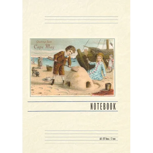 Vintage Lined Notebook Greetings from Cape May, New Jersey, Children on Beach