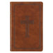KJV Holy Bible, Standard Size Faux Leather Red Letter Edition Thumb Index, Ribbon Marker, King James Version, Honey Brown Cross Emblem