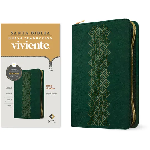 Biblia Ultrafina Ntv de Zíper, Con Filament (Sentipiel, Verde Esmeralda, Letra Roja)