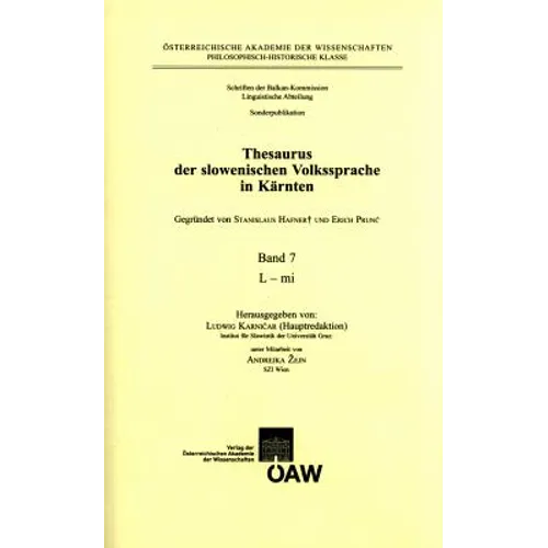 Thesaurus Der Slowenischen Volkssprache in Karnten. Band 7: L -Mi