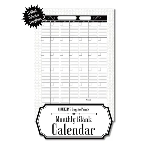 Monthly Blank Calendar: 8.5x11 Undated Calendar Fillable Templates for Office, School or Home, Sun-Sat, Pages For Notes And To-Do Agenda