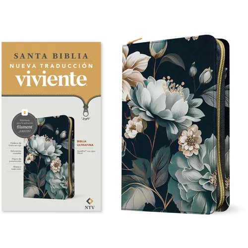 Biblia Ultrafina Ntv de Zíper, Con Filament (Sentipiel, Floral, Letra Roja)