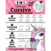 Unicorn Cursive Handwriting Workbook: 5-in-1 Cursive Handwriting Practice Books Beginning to Master For Kids: Tracing Letters, Connecting Cursive Lett