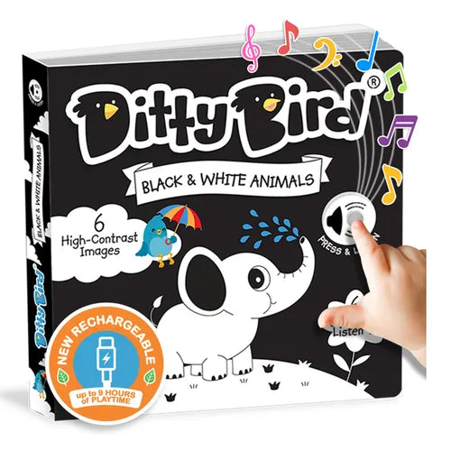 Ditty Bird Interactive Sensory White and Black Sound Book for Babies 6 - 18 Months Infant Books for Tummy Time