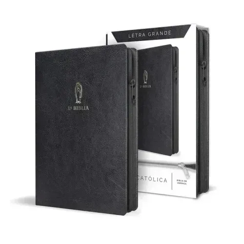 La Biblia Católica Letra Y Tamaño Grande. Símil Piel Negra, Cremallera / Catholic Bible in Spanish Black Leathersoft with Zipper