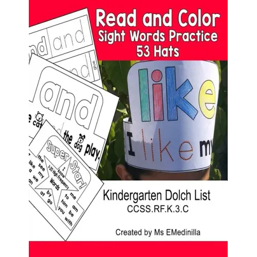 Read and Color Sight Words Practice 53 Hats: Kindergarten Dolch List CCSS.RF.K.3.C