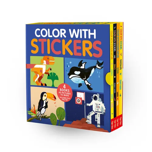Color with Stickers 4-Book Boxed Set: Dinosaurs; Space; Jungle; Ocean
