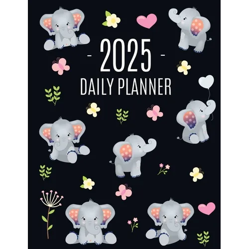 Baby Elephant Planner 2025: Cute Daily Organizer for 2025 (12 Months) Funny Jungle Animal Scheduler with Yellow Butterflies, Flowers & Pink Hearts