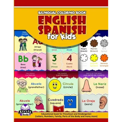 Bilingual Coloring Book English Spanish for Kids: Educational book for Preschool and Kindergarten (Letters, Numbers, Family, Parts of the Body and man