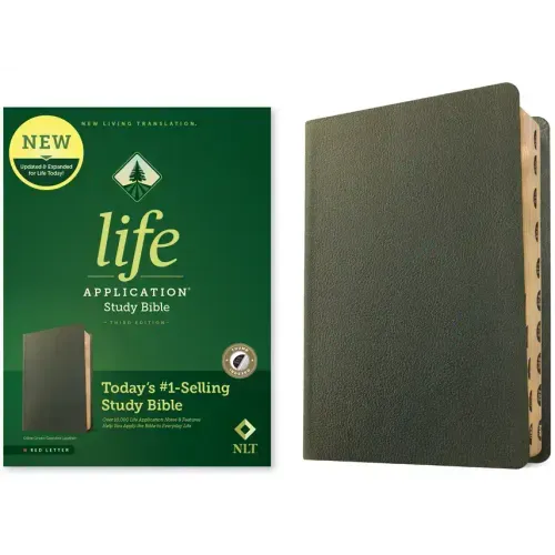 NLT Life Application Study Bible, Third Edition (Genuine Leather, Olive Green, Indexed, Red Letter)
