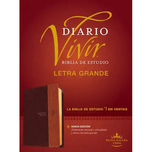 Biblia de Estudio del Diario Vivir Rvr60, Letra Grande (Letra Roja, Sentipiel, Café/Café Claro)