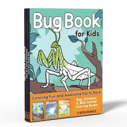 Coloring Book Box Set: 3 Books for Coloring Fun and Awesome Facts about Dinosaurs, Bugs, and Wild Animals(perfect Gift for Kids Ages 3-7)