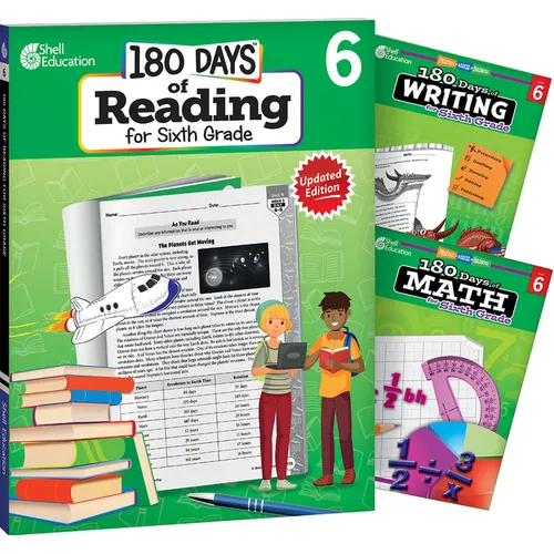 180 Days(tm) Reading, Writing and Math for Grade 6: 3-Book Set: Practice, Assess, Diagnose
