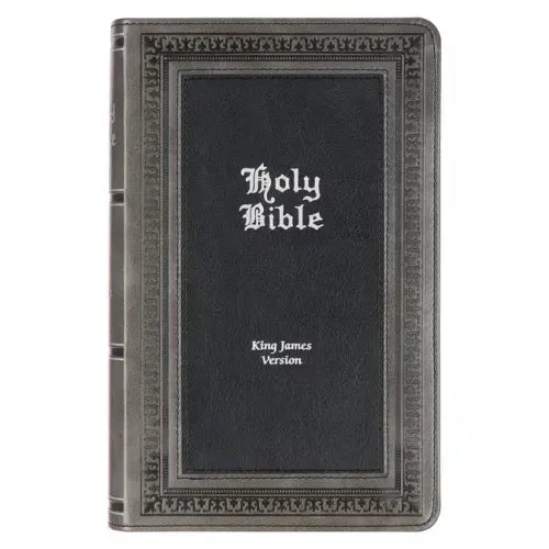 KJV Holy Bible, Giant Print Standard Size Faux Leather Red Letter Edition - Thumb Index & Ribbon Marker, King James Version, Gray/Black