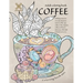 Coloring book zen. Adult coloring book coffee skilfully pictured in everyday situations. Stacked coffee cups, coffee at the computer, coffee and ... A