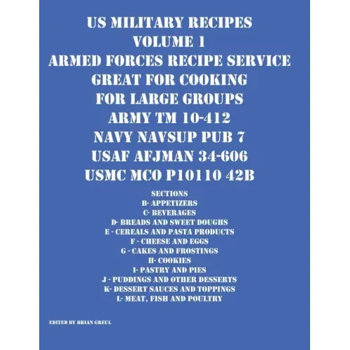 US Military Recipes Volume 1 Armed Forces Recipe Service Great for Cooking for Large Groups