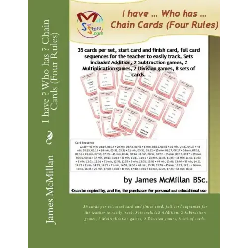 I have ? Who has ? Chain Cards (Four Rules): 35 cards per set, start card and finish card, full card sequences for the teacher to easily track, Sets i