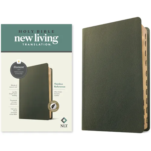 NLT Thinline Reference Bible, Filament Enabled (Genuine Leather, Olive Green, Indexed, Red Letter)